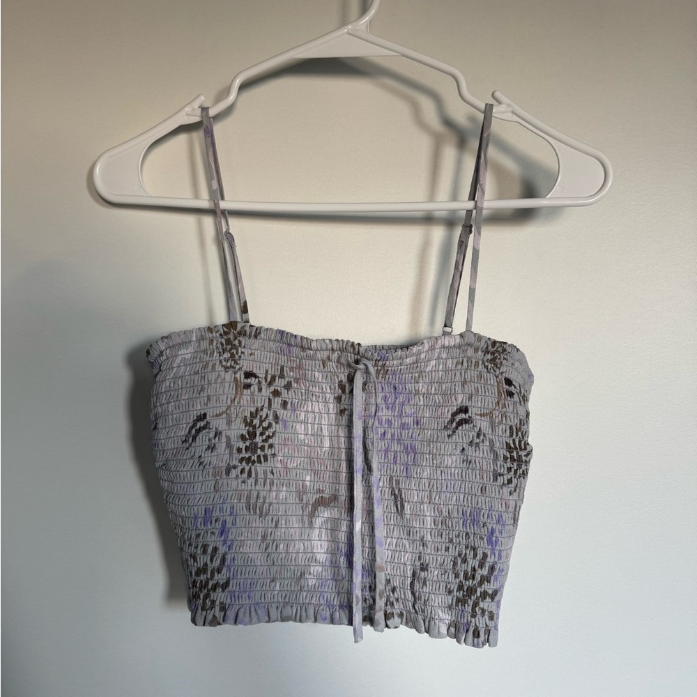 Floral Smocked Crop Top - Gray